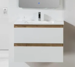 Mueble Suspendido 2 Cajones + Lavabo Ceramico Roble Nudos/blanco Brillo – Neus – Muebles Jumar