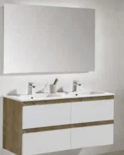Mueble Suspendido 2 Cajones + Lavabo Ceramico Roble Nudos/blanco Brillo – Neus – Muebles Jumar