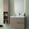 Mueble Suspendido 2 Cajones Frente Fresado De MDF 22 Mm Acabado Moka + Lavabo Cerámico Grosor 1,7 Cm Blanco Brillo – Abi – DP Baños