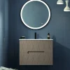 Mueble Suspendido 2 Cajones Frente Fresado De MDF 22 Mm Acabado Moka + Lavabo Cerámico Grosor 1,7 Cm Blanco Brillo – Nanda – DP Baños