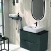 Mueble Suspendido 2 Cajones Frente Fresado De MDF 22 Mm Acabado Antracita + Lavabo Cerámico Grosor 1,7 Cm Blanco Brillo – Istor- DP Baños