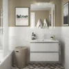Mueble Suspendido 2 Cajones 60 Cm Con Tirador En Cromo Brillo Y Lavabo Porcelana – Spirit – Salgar