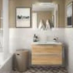 Mueble Suspendido 2 Cajones 60 Cm Con Tirador En Cromo Brillo Y Lavabo Porcelana – Spirit – Salgar