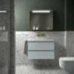 Mueble Suspendido 2 Cajones 60 Cm Con Tirador En Cromo Brillo Y Lavabo Porcelana – Spirit – Salgar