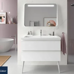 Mueble Suspendido 2 Cajones 70 Cm Con Tirador En Blanco Soft Y Lavabo Porcelana – Spirit – Salgar