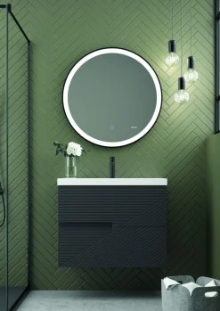 Mueble Suspendido 2 Cajones Frente Fresado De MDF 22 Mm Acabado Antracita + Lavabo Cerámico Grosor 1,7 Cm Blanco Brillo – Rimo – DP Baños
