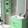 Mueble Suspendido 2 Cajones Frente Fresado De MDF 22 Mm Acabado MINT + Lavabo Cerámico Grosor 1,7 Cm Blanco Brillo – Nanda – DP Baños