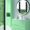 Mueble Suspendido 2 Cajones Frente Fresado De MDF 22 Mm Acabado Mint + Lavabo Cerámico Grosor 1,7 Cm Blanco Brillo – Rimo – DP Baños