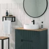 Mueble Suspendido 2 Cajones Frente Fresado De MDF 22 Mm Acabado Antracita + Lavabo Cerámico Grosor 1,7 Cm Blanco Brillo – Teram- DP Baños