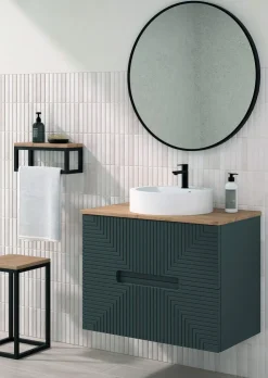 Mueble Suspendido 2 Cajones Frente Fresado De MDF 22 Mm Acabado Antracita + Lavabo Cerámico Grosor 1,7 Cm Blanco Brillo – Teram- DP Baños