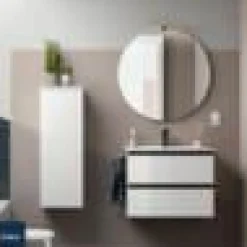 Mueble Suspendido 2 Cajones 60 Cm Con Tirador En Blanco Soft Y Lavabo Porcelana – Spirit – Salgar