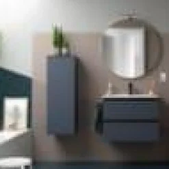 Mueble Suspendido 2 Cajones 60 Cm Con Tirador En Blanco Soft Y Lavabo Porcelana – Spirit – Salgar