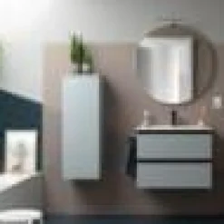 Mueble Suspendido 2 Cajones 60 Cm Con Tirador En Blanco Soft Y Lavabo Porcelana – Spirit – Salgar