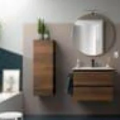 Mueble Suspendido 2 Cajones 60 Cm Con Tirador En Blanco Soft Y Lavabo Porcelana – Spirit – Salgar