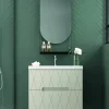 Mueble Suspendido 2 Cajones Frente Fresado De MDF 22 Mm Acabado Beige + Lavabo Cerámico Grosor 1,7 Cm Blanco Brillo – Nanda – DP Baños