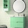Mueble Suspendido 2 Cajones Frente Fresado Liso De MDF 22 Mm Acabado Mint + Lavabo Cerámico Grosor 1,7 Cm Blanco Brillo – Maná – DP Baños