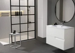 Mueble Suspendido 2 Cajones Frente Fresado Liso De MDF 22 Mm Acabado Blanco + Lavabo Cerámico Grosor 1,7 Cm Blanco Brillo – Maná – DP Baños