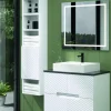 Mueble Suspendido 2 Cajones Frente Fresado De MDF 22 Mm Acabado Blanco + Lavabo Cerámico Grosor 1,7 Cm Blanco Brillo – Kamet- DP Baños