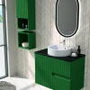 Mueble Suspendido 2 Cajones Frente Fresado De MDF 22 Mm Acabado Oliva + Lavabo Cerámico Grosor 1,7 Cm Blanco Brillo – Abi – Banium
