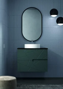 Mueble Suspendido 2 Cajones Frente Fresado Liso De MDF 22 Mm Acabado Antracita + Lavabo Cerámico Grosor 1,7 Cm Blanco Brillo – Gurla – DP Baños