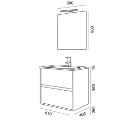 Mueble Suspendido 2 Cajones Con Lavabo De Porcelana Blanco Brillo – Noja – Salgar