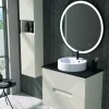 Mueble Suspendido 2 Cajones Frente Fresado De MDF 22 Mm Acabado Beige + Lavabo Cerámico Grosor 1,7 Cm Blanco Brillo – Teram- DP Baños