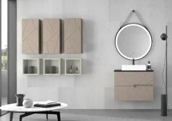 Mueble Suspendido 2 Cajones Frente Fresado Liso De MDF 22 Mm Acabado Moka + Lavabo Cerámico Grosor 1,7 Cm Blanco Brillo – Gurla – DP Baños