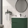 Mueble Suspendido 2 Cajones Frente Fresado De MDF 22 Mm Acabado Oliva + Lavabo Cerámico Grosor 1,7 Cm Blanco Brillo – Rimo – DP Baños
