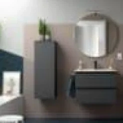 Mueble Suspendido 2 Cajones 70 Cm Con Tirador En Cromo Y Lavabo Porcelana – Spirit – Salgar