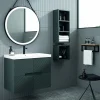 Mueble Suspendido 2 Cajones Frente Fresado De MDF 22 Mm Acabado Antracita + Lavabo Cerámico Grosor 1,7 Cm Blanco Brillo – Kamet- DP Baños