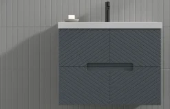Mueble Suspendido 2 Cajones Frente Fresado De MDF 22 Mm Acabado Antracita + Lavabo Cerámico Grosor 1,7 Cm Blanco Brillo – Kamet- DP Baños