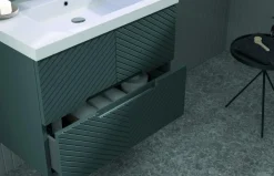 Mueble Suspendido 2 Cajones Frente Fresado De MDF 22 Mm Acabado Antracita + Lavabo Cerámico Grosor 1,7 Cm Blanco Brillo – Kamet- DP Baños