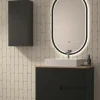 Mueble Suspendido 2 Cajones Frente Fresado Liso De MDF 22 Mm Acabado Negro + Lavabo Cerámico Grosor 1,7 Cm Blanco Brillo – Sia – DP Baños