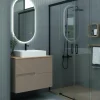 Mueble Suspendido 2 Cajones Frente Fresado De MDF 22 Mm Acabado Moka + Lavabo Cerámico Grosor 1,7 Cm Blanco Brillo – Rimo – Banium