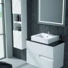 Mueble Suspendido 2 Cajones Frente Fresado Liso De MDF 22 Mm Acabado Blanco + Lavabo Cerámico Grosor 1,7 Cm Blanco Brillo – Gurla – DP Baños