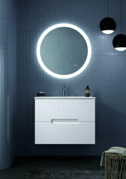 Mueble Suspendido 2 Cajones Frente Fresado De MDF 22 Mm Acabado Blanco + Lavabo Cerámico Grosor 1,7 Cm Blanco Brillo – Istor- DP Baños