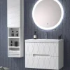 Mueble Suspendido 2 Cajones Frente Fresado De MDF 22 Mm Acabado Blanco + Lavabo Cerámico Grosor 1,7 Cm Blanco Brillo – Nanda – DP Baños