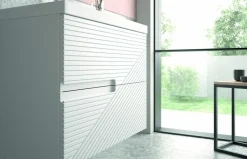 Mueble Suspendido 2 Cajones Frente Fresado De MDF 22 Mm Acabado Blanco + Lavabo Cerámico Grosor 1,7 Cm Blanco Brillo – Rimo – DP Baños