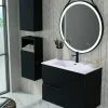 Mueble Suspendido 2 Cajones Frente Fresado De MDF 22 Mm Acabado Negro + Lavabo Cerámico Grosor 1,7 Cm Blanco Brillo – Rimo – DP Baños
