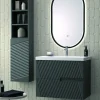 Mueble Suspendido 2 Cajones Frente Fresado Liso De MDF 22 Mm Acabado Antracita + Lavabo Cerámico Grosor 1,7 Cm Blanco Brillo – Saser – DP Baños