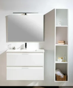Mueble Suspendido Dos Cajones Y Lavabo Cerámico Blanco Mate – Julieta – Muebles Jumar