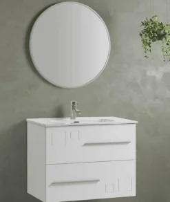 Mueble Suspendido Dos Cajones Y Lavabo Cerámico Blanco Brillo – Claudia/Tania – Muebles Jumar