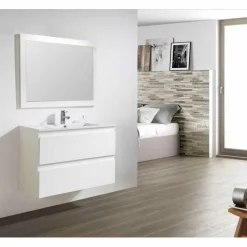 Mueble Suspendido Dos Cajones Y Lavabo Ceramico De Baño – Metrópolis – Jumar