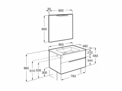 Pack – Conjunto De Mueble Base De Dos Cajones, Lavabo Y Espejo Luna Con Aplique LED Starlight – Victoria-N – Roca