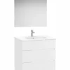 Pack – Conjunto De Mueble Base De Tres Cajones, Lavabo Y Espejo Luna Con Aplique LED Starlight – Victoria-N – Roca