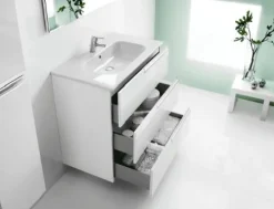 Pack – Conjunto De Mueble Base De Tres Cajones, Lavabo Y Espejo Luna Con Aplique LED Starlight – Victoria-N – Roca