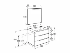Pack – Conjunto De Mueble Base De Tres Cajones, Lavabo Y Espejo Luna Con Aplique LED Starlight – Victoria-N – Roca