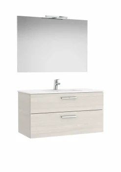 PACK – Conjunto De Mueble Base Con Dos Cajones, Lavabo De Sobremueble, Espejo Y Aplique LED – Victoria – Roca