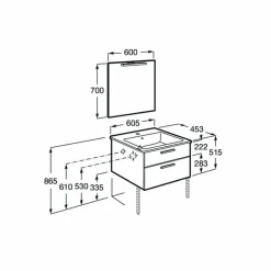 PACK – Conjunto De Mueble Base Con Dos Cajones, Lavabo De Sobremueble, Espejo Y Aplique LED – Victoria – Roca