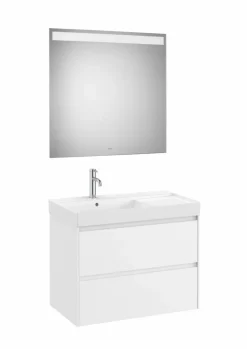 PACK – Conjunto De Mueble Base De Dos Cajones, Lavabo Y Espejo Eidos Con Luz LED Integrada En La Parte Superior – Ona – Roca